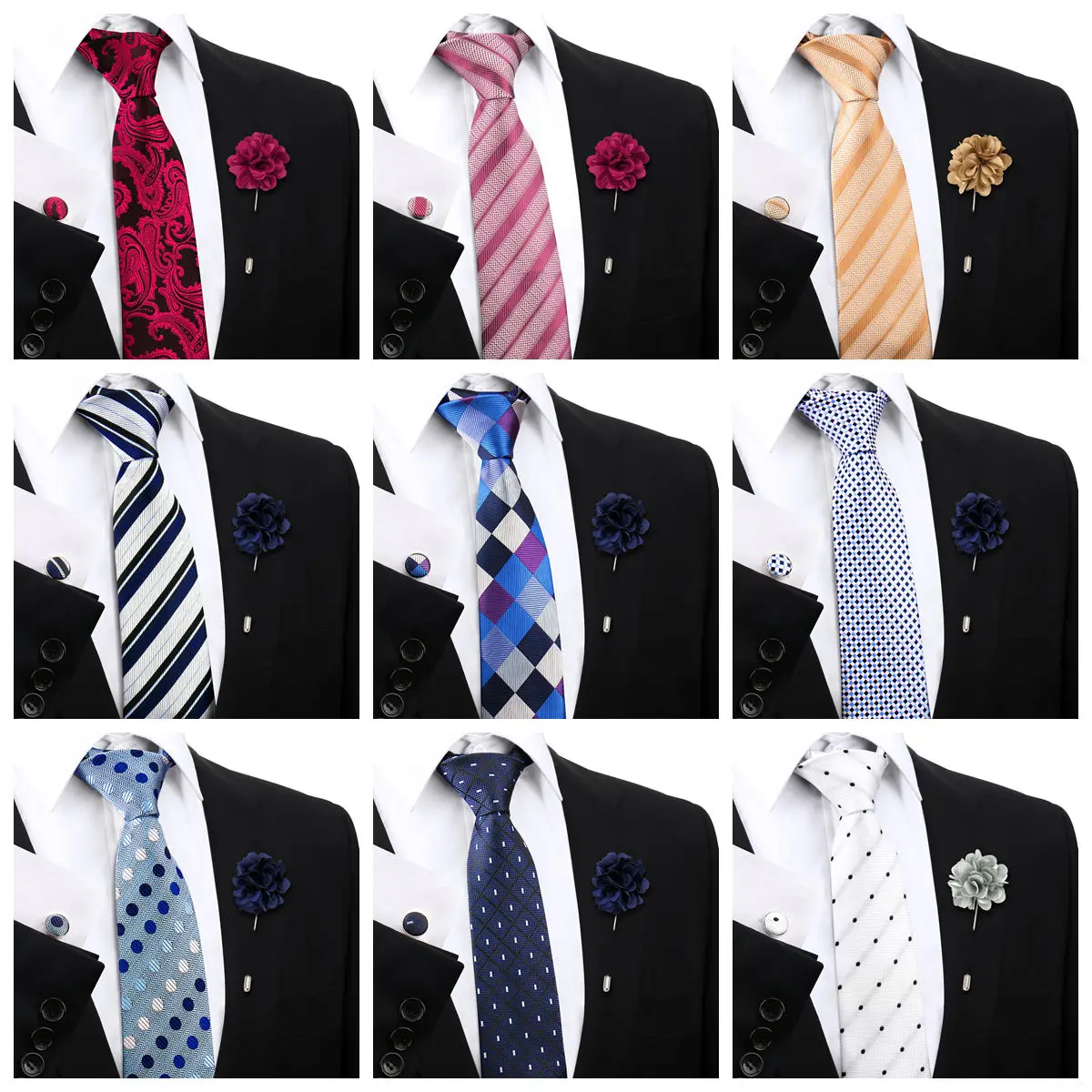 55 Styles Men Tie Sets 3 Pcs Brand New Luxury Classic with Cufflinks Brooch Paisley Floral Polka Dot Patterns Wedding Business
55 Styles Men Tie Sets 3 Pcs Brand New Luxury Classic with Cufflinks Brooch Paisley Floral Polka Dot Patterns Wedding Business