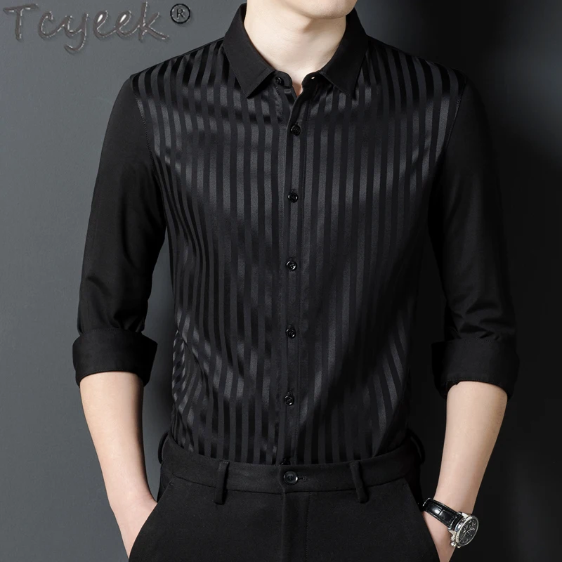 Tcyeek High-end 92.4% Mulberry Silk Shirt for Men Long Sleeve Top 2024 Spring Summer Clothes Mens Shirts Striped Shirt Рубашка
Tcyeek High-end 92.4% Mulberry Silk Shirt for Men Long Sleeve Top 2024 Spring Summer Clothes Mens Shirts Striped Shirt Рубашка