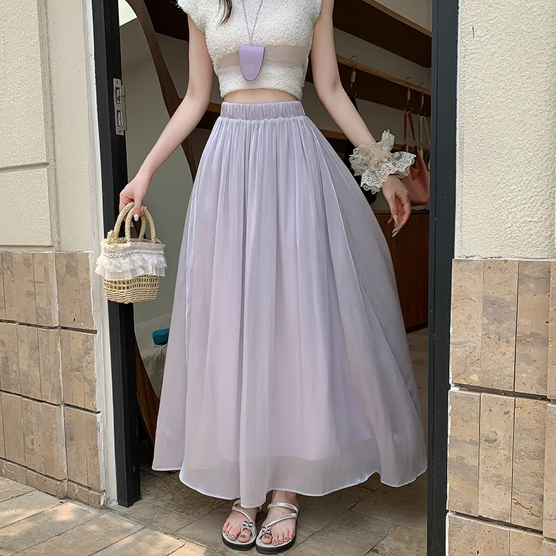 Summer Purple Glimmering Half Skirt Women's Draped A-Line Skirt Elastic Waist Tulle Skirt Elegant Long Skirt Commute Style
Summer Purple Glimmering Half Skirt Women's Draped A-Line Skirt Elastic Waist Tulle Skirt Elegant Long Skirt Commute Style