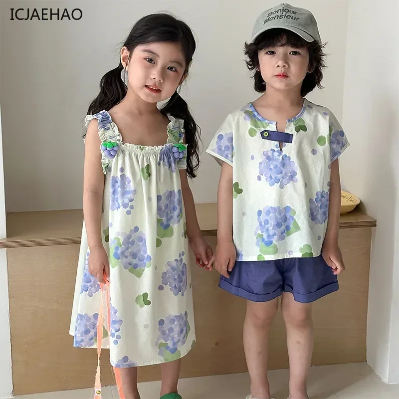 2025 Children's Summer Clothing Siblings' Outfit 1-8y Grape Printed Short Sleeve Tee+Shorts Boys Casual 2pcs Girls' Strap Dress
2025 Children's Summer Clothing Siblings' Outfit 1-8y Grape Printed Short Sleeve Tee+Shorts Boys Casual 2pcs Girls' Strap Dress