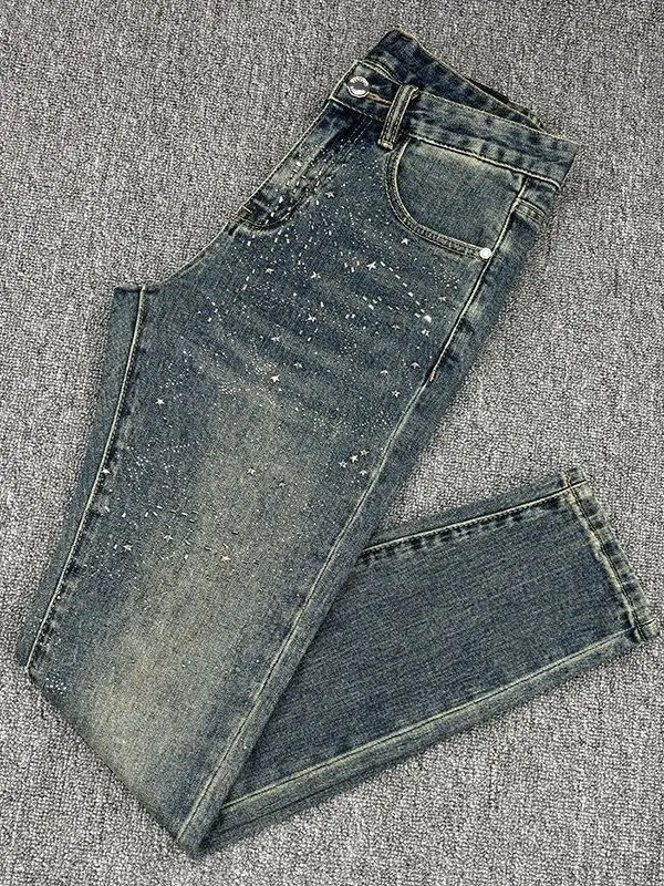 Мужские джинсы в стиле ретро с камнями, весна-осень, новая коллекция, высокая мода, облегающий крой, универсальные европейские длинные брюки
Мужские джинсы в стиле ретро с камнями, весна-осень, новая коллекция, высокая мода, облегающий крой, универсальные европейские длинные брюки