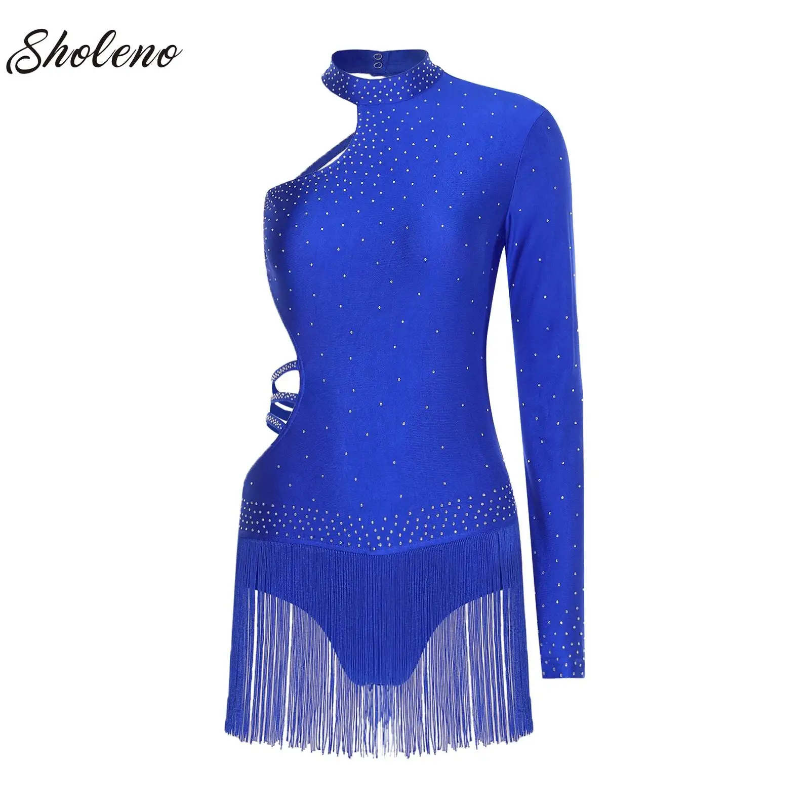 Womens Latin Dance Jersey Glittery Bodysuit Single Long Sleeve Tassel Leotard Jumpsuit for Chacha Tango Skating Competition
Womens Latin Dance Jersey Glittery Bodysuit Single Long Sleeve Tassel Leotard Jumpsuit for Chacha Tango Skating Competition