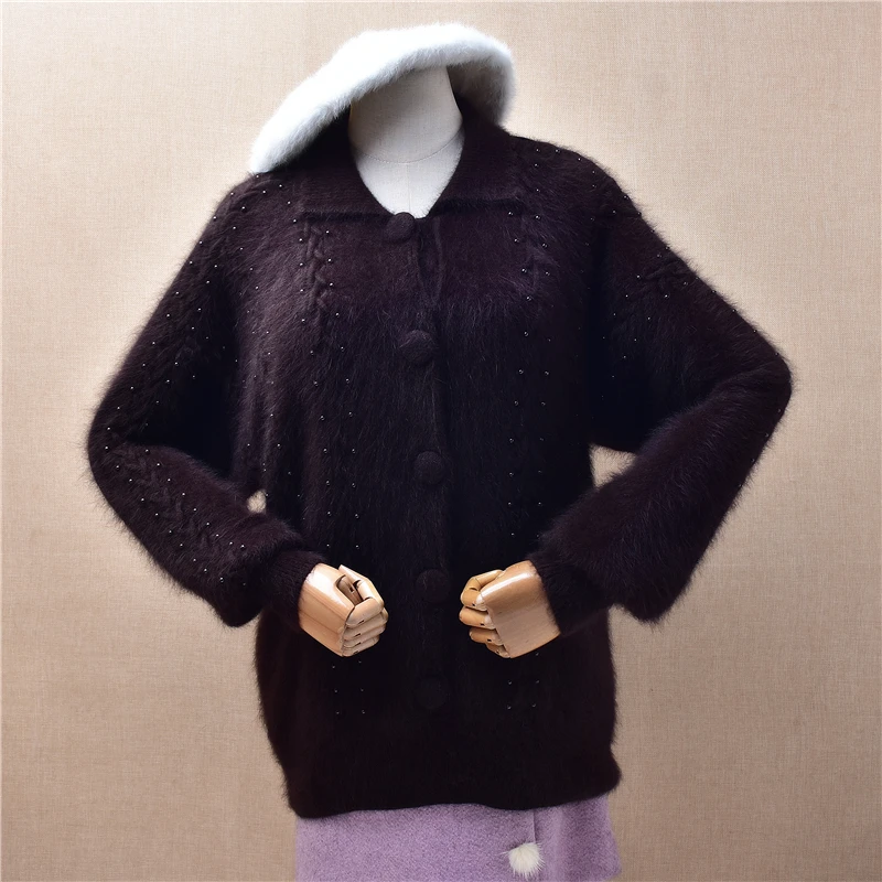 Ladies Women Spring Autumn Brown Vintage Beading Crochet Angora Rabbit Hair Knit Long Sleeves Loose Pullover Sweater Jumper Pull
Ladies Women Spring Autumn Brown Vintage Beading Crochet Angora Rabbit Hair Knit Long Sleeves Loose Pullover Sweater Jumper Pull