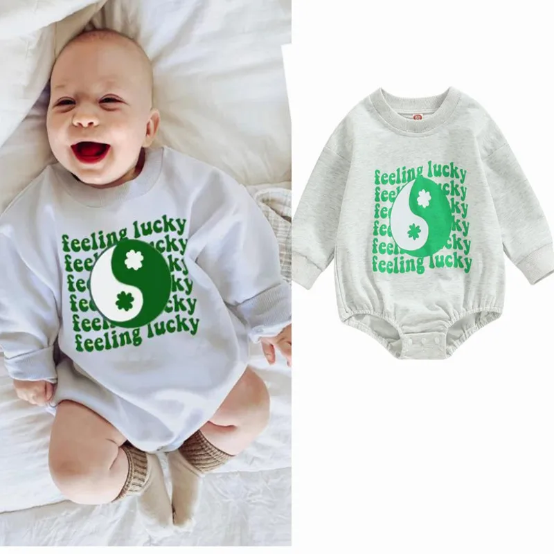Festival Toddler Baby Sweatshirt Rompers Four Leaf Clover Letter Print Casual Long Sleeve Jumpsuit for Newborn Infant Girl Boy
Festival Toddler Baby Sweatshirt Rompers Four Leaf Clover Letter Print Casual Long Sleeve Jumpsuit for Newborn Infant Girl Boy