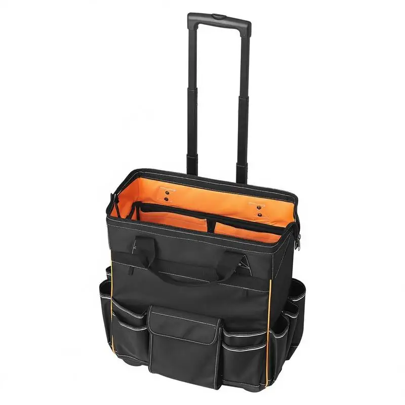 Tool bag with wheels, load capacity 50 kg, 25 pockets, work backpack with adjustable telescopic handle & stable base, tool bag organizer for electricians, construction industry, 460x270x430 mm
Tool bag with wheels, load capacity 50 kg, 25 pockets, work backpack with adjustable telescopic handle & stable base, tool bag organizer for electricians, construction industry, 460x270x430 mm