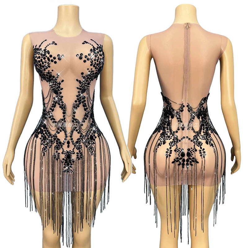 Black Rhinestone Fringe Dress Women Stage Costume Sexy Short Dresses Party Show Rave Outfit Nightclub Ds Gogo Dancewear VDL3614
Black Rhinestone Fringe Dress Women Stage Costume Sexy Short Dresses Party Show Rave Outfit Nightclub Ds Gogo Dancewear VDL3614
