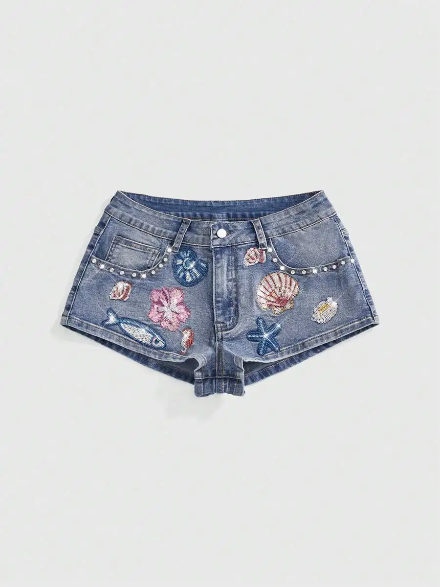 Y2K Vacation Style Low Waist Marine Life Sequin Embroidered Denim Shorts
Y2K Vacation Style Low Waist Marine Life Sequin Embroidered Denim Shorts