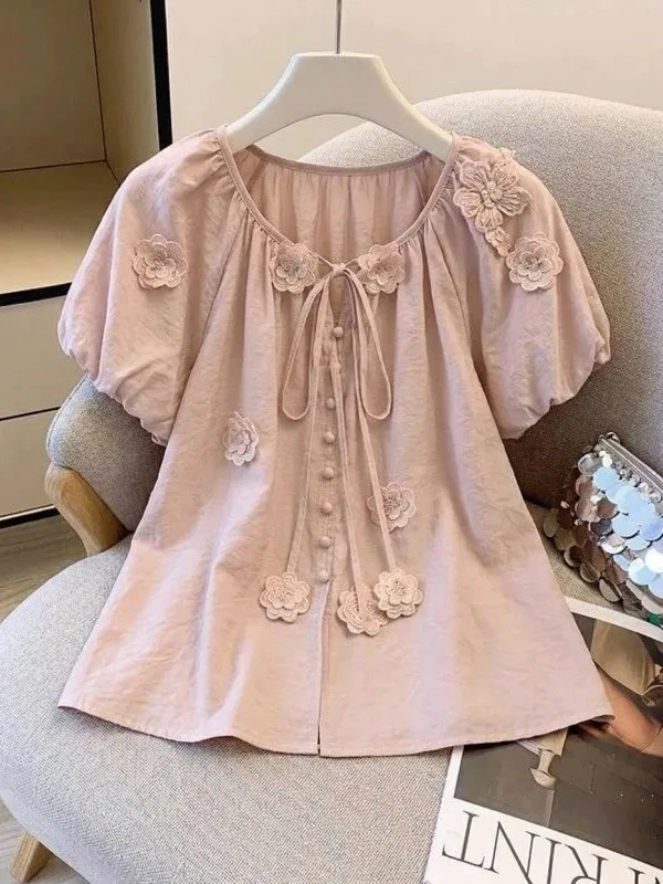 Large Size Pink 3D Flower Short Sleeve Shirt Women's Cute Doll Top Korean Style Breathable Comfortable Summer New Arrival
Large Size Pink 3D Flower Short Sleeve Shirt Women's Cute Doll Top Korean Style Breathable Comfortable Summer New Arrival