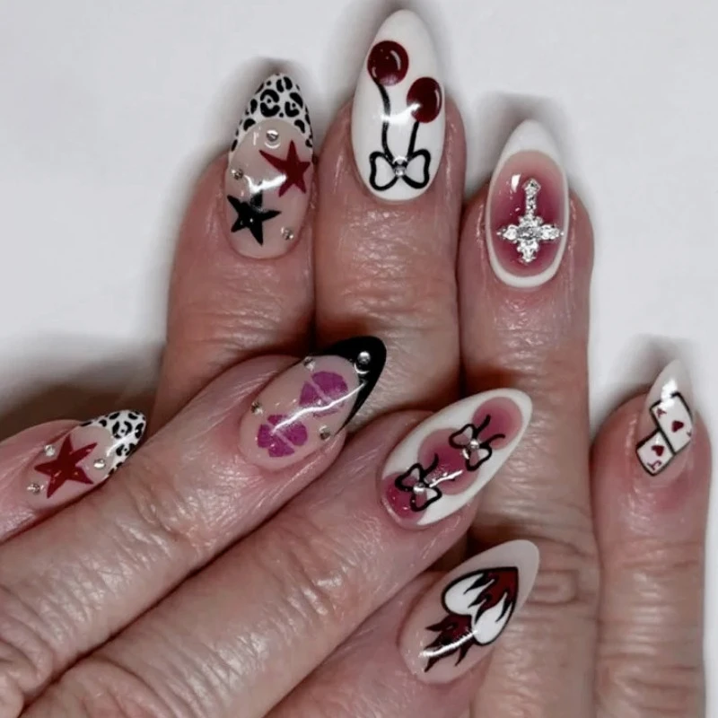 Dark Y2K Stars Poker Cherry Red Lips Rhinestone Glitter Fake Nails Art Chic Long Pointed False Nails Charm Almond Press on Nails
Dark Y2K Stars Poker Cherry Red Lips Rhinestone Glitter Fake Nails Art Chic Long Pointed False Nails Charm Almond Press on Nails