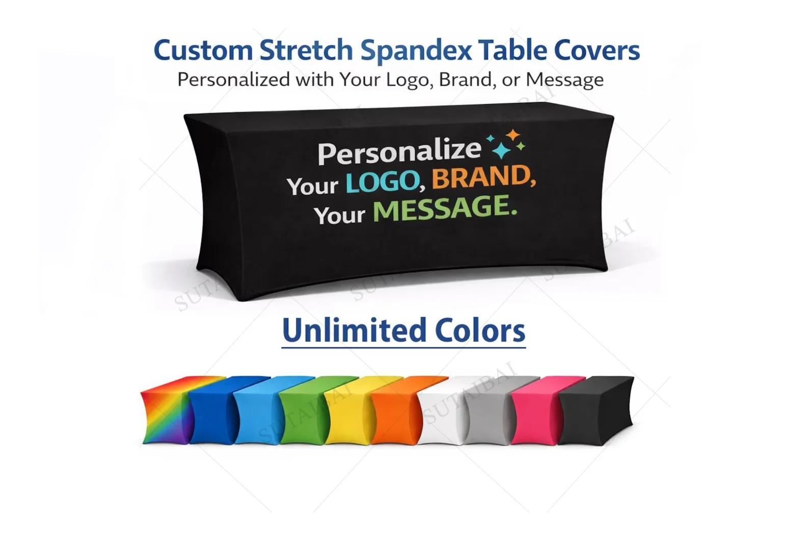 Custom Vendor Table Cover 6ft with Logo Personalized Stretch Tablecloth for Trade Show Booth Wedding Event Display