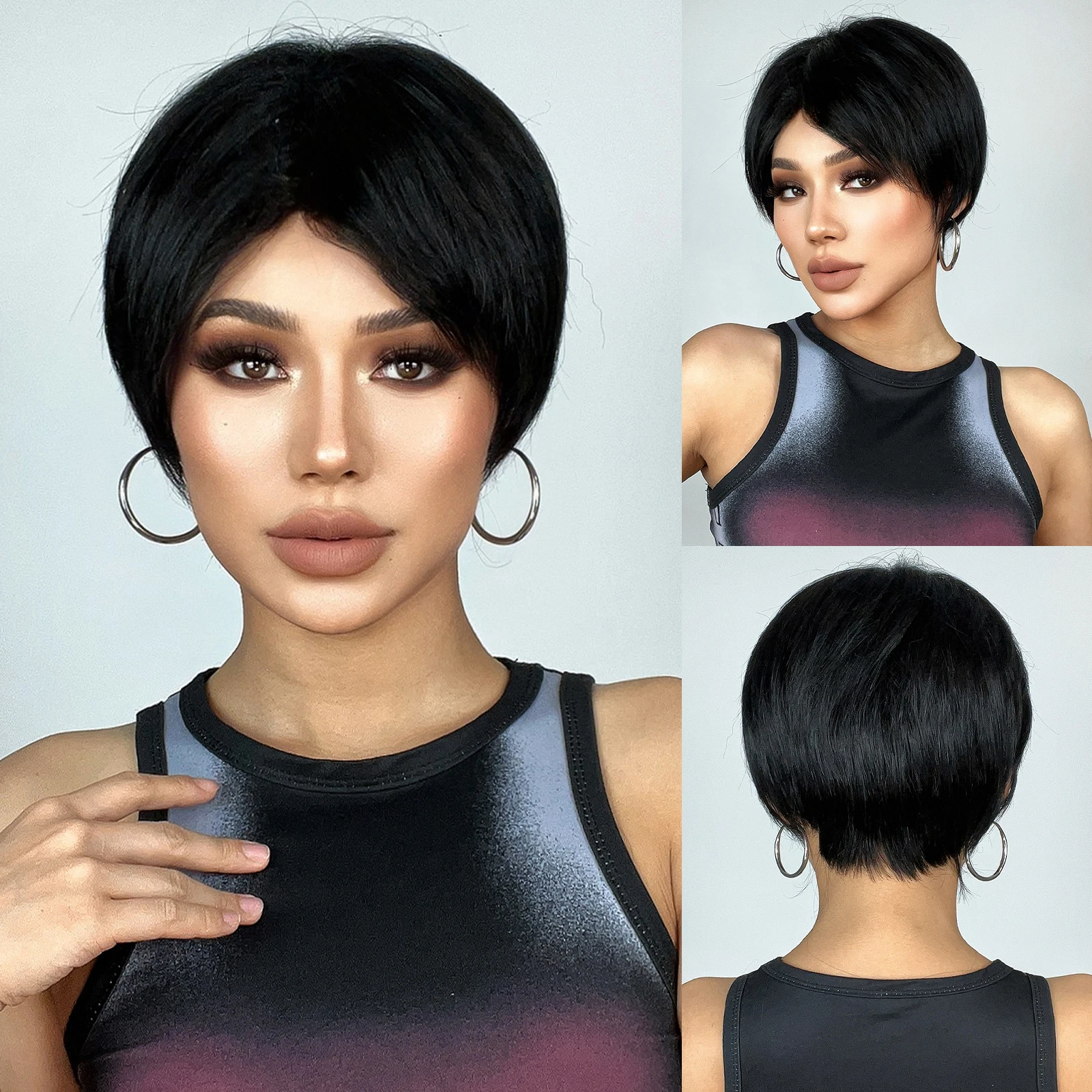 HENRY MARGU Black Pixie Cut Synthetic Bob Wigs With Bangs Short Straight Natural Hair Wig for Women Cosplay Party Heat Resistant
HENRY MARGU Black Pixie Cut Synthetic Bob Wigs With Bangs Short Straight Natural Hair Wig for Women Cosplay Party Heat Resistant
