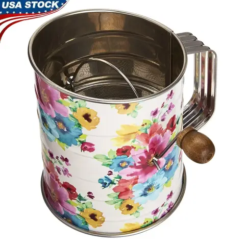 Stainless Steel 3-Cup Hand Crank Flour Sifter Pastry Cutter Fine Mesh Easy Measurement Baking Tool Kitchen Essential
