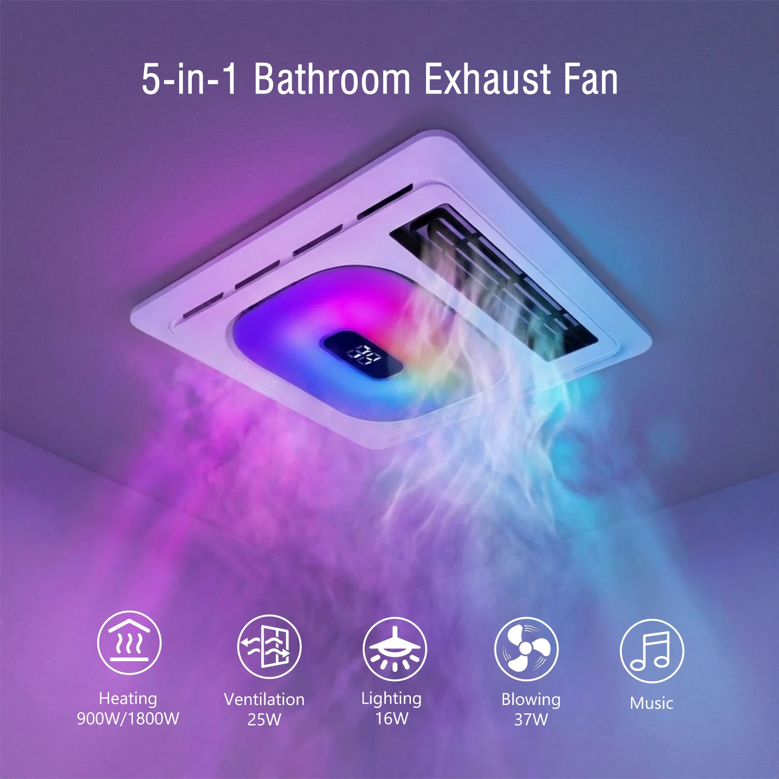 1800W Bathroom Exhaust Fan Heater 180CFM, 1.0 Sone Quiet, Bluetooth Speaker, 7 RGB Night Light, Remote Control Ceiling
1800W Bathroom Exhaust Fan Heater 180CFM, 1.0 Sone Quiet, Bluetooth Speaker, 7 RGB Night Light, Remote Control Ceiling