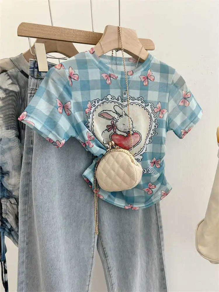 Sweet And Spicy Plaid Mesh Print Short Sleeve T-Shirt Women's Summer New Sexy Belly Button Exposure Small Top Cut Label
Sweet And Spicy Plaid Mesh Print Short Sleeve T-Shirt Women's Summer New Sexy Belly Button Exposure Small Top Cut Label
