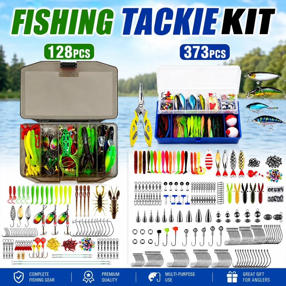 128Pcs 373Pcs Fishing Tackle Kit Mixed Lures Spoon Crankbait Hooks Swivels Sinkers Pliers Hard Soft Bait Fishing Accessories
128Pcs 373Pcs Fishing Tackle Kit Mixed Lures Spoon Crankbait Hooks Swivels Sinkers Pliers Hard Soft Bait Fishing Accessories