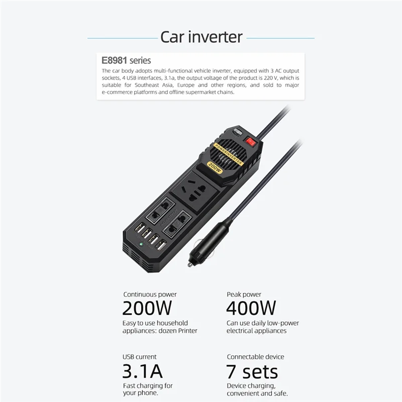 12V To AC220V 200W Power Converter - On-Board Appliance Inverter Transformer For Vehicle Use-AAAE
12V To AC220V 200W Power Converter - On-Board Appliance Inverter Transformer For Vehicle Use-AAAE