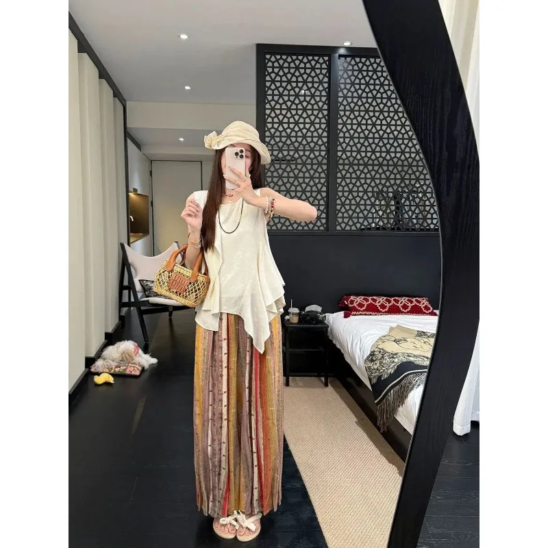 Women's Summer Wide-Leg Pants Colorful Striped Pattern Lace Trim Loose Casual Boho Trousers
Women's Summer Wide-Leg Pants Colorful Striped Pattern Lace Trim Loose Casual Boho Trousers