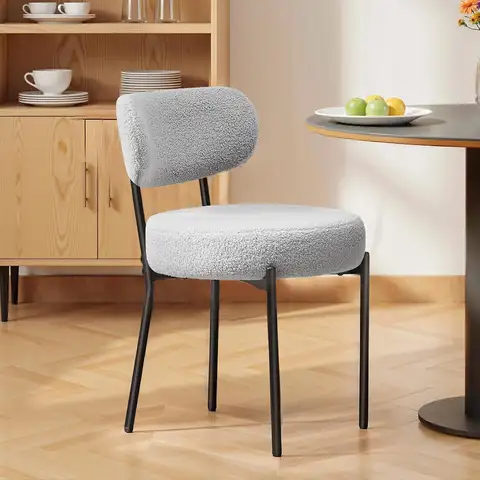 Set di 2 sedie da pranzo Boucle, eleganti sedie imbottite moderne della metà del secolo con schienale curvo e gambe in metallo per la casa grigio