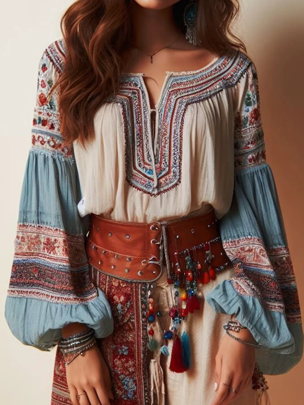 Lantern Sleeves Boho Blouse Women Tops Floral Pattern Drawstring O Neck Hollow Ethnic Style Spring Summer Autumn Chic Blouses
Lantern Sleeves Boho Blouse Women Tops Floral Pattern Drawstring O Neck Hollow Ethnic Style Spring Summer Autumn Chic Blouses