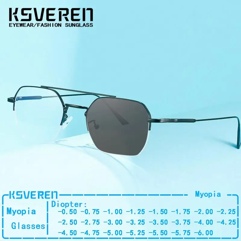 Metal Double Bridge Half Frame Optical Myopia Glasses Men Women Photochromic Nearsighted Glasses Color Change Sunglasses
Metal Double Bridge Half Frame Optical Myopia Glasses Men Women Photochromic Nearsighted Glasses Color Change Sunglasses