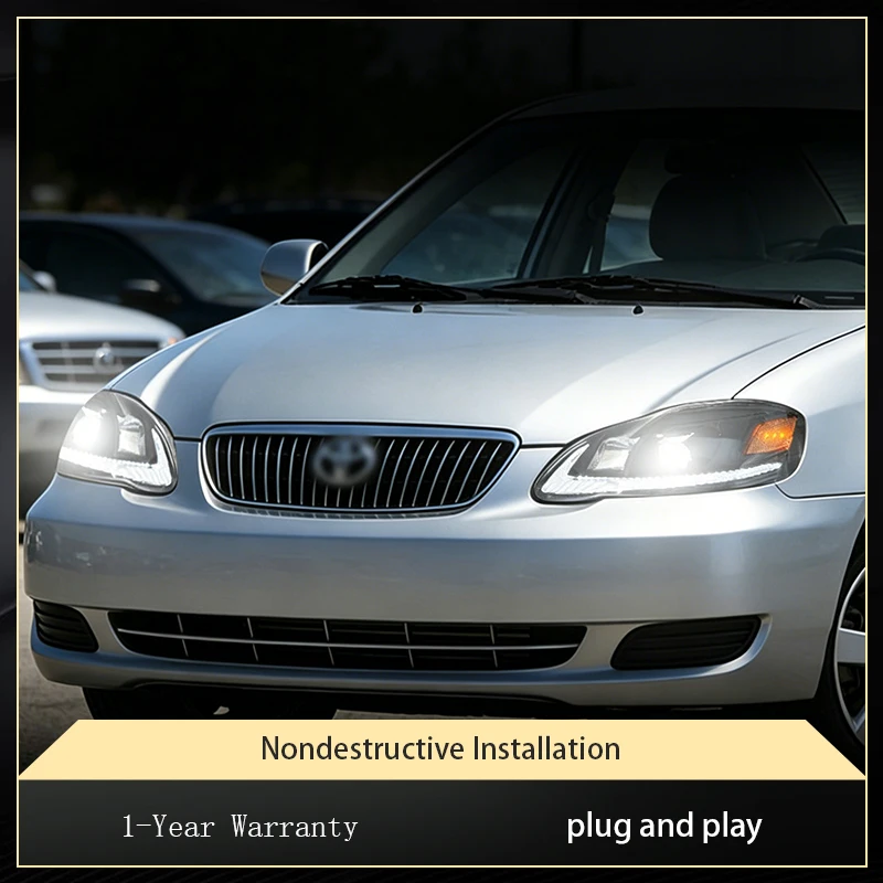 Пара модифицированных автомобильных фар для Toyota Corolla 2003-2008, передние фары DRL, полностью светодиодные, с функцией Plug and Play, аксессуары для установки.
Пара модифицированных автомобильных фар для Toyota Corolla 2003-2008, передние фары DRL, полностью светодиодные, с функцией Plug and Play, аксессуары для установки.