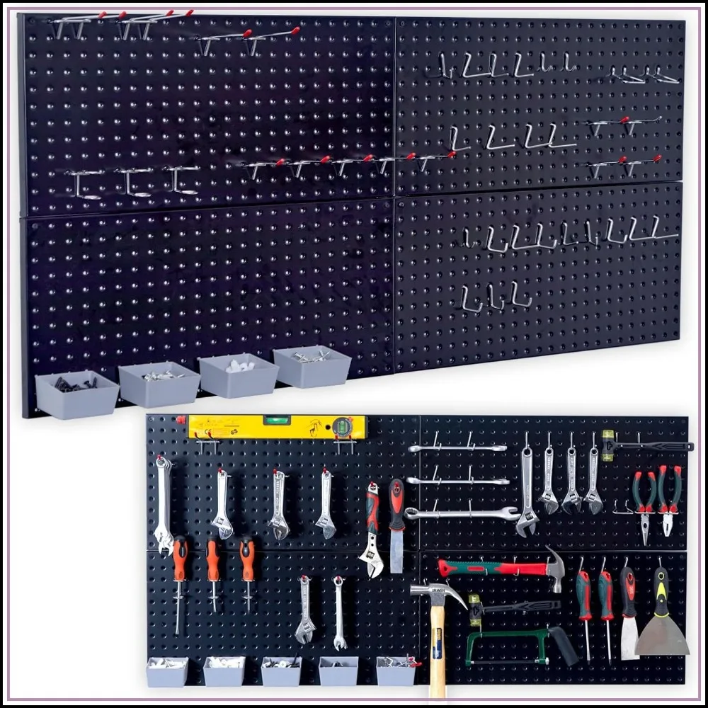 48pcs Pegboard Hooks Set with 48x24 Inch Steel Pegboard & 4 Storage Bins, Black Garage Storage Organizer
48pcs Pegboard Hooks Set with 48x24 Inch Steel Pegboard & 4 Storage Bins, Black Garage Storage Organizer