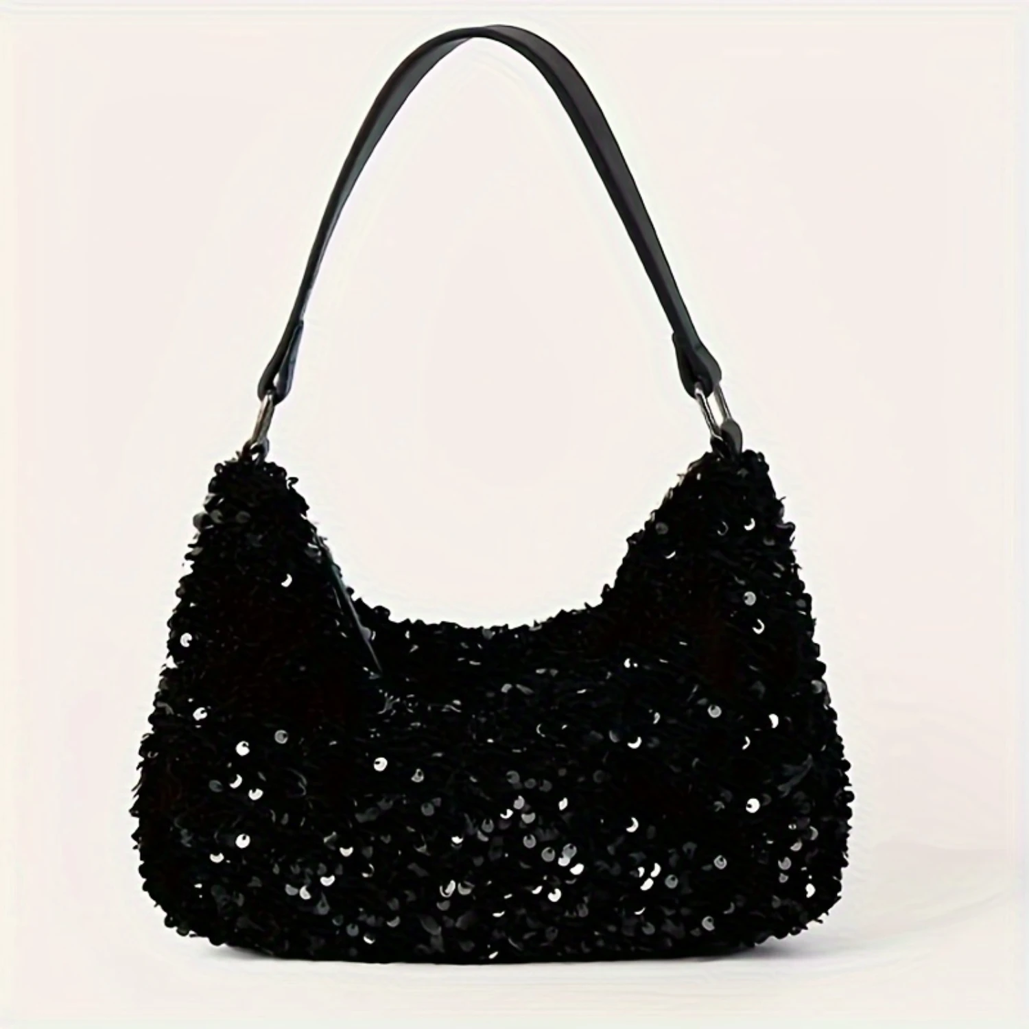 Elegant Sequin Shoulder Bag, Black Glittering Handbag With Handle For Evening Party
Elegant Sequin Shoulder Bag, Black Glittering Handbag With Handle For Evening Party