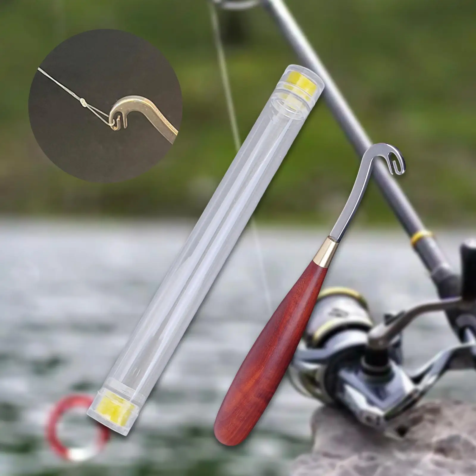 Fishing Line Knotter Wear Resistant Lightweight Simple to Use with Wood Handle Multifunction Hand Tool for Outdoor Fishing Gear 
Fishing Line Knotter Wear Resistant Lightweight Simple to Use with Wood Handle Multifunction Hand Tool for Outdoor Fishing Gear