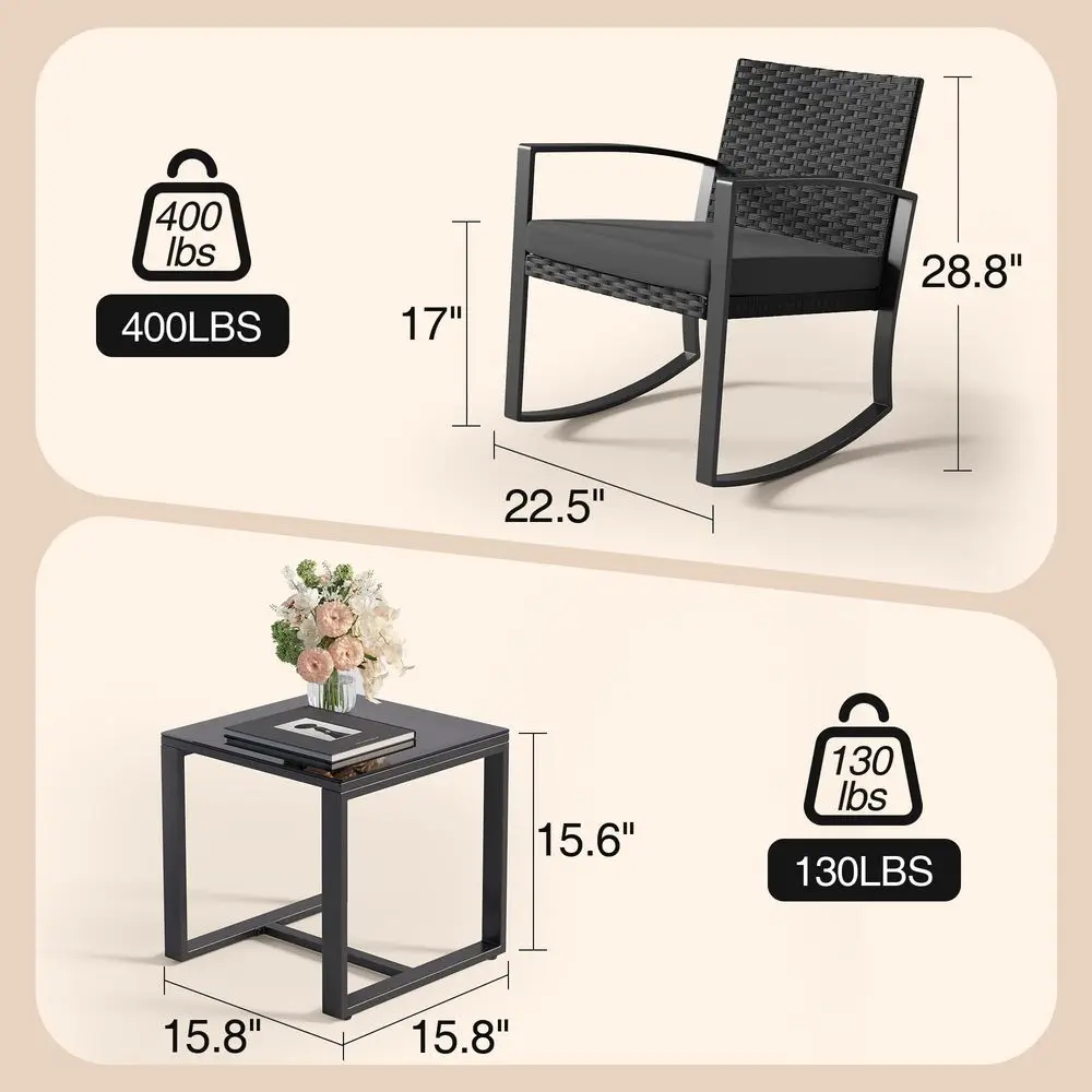 3 Pieces Patio Furniture Set Rocking Bistro Set, Outdoor Patio Furniture Set with Coffee Table for Garden Balcony Backyard Pool
3 Pieces Patio Furniture Set Rocking Bistro Set, Outdoor Patio Furniture Set with Coffee Table for Garden Balcony Backyard Pool