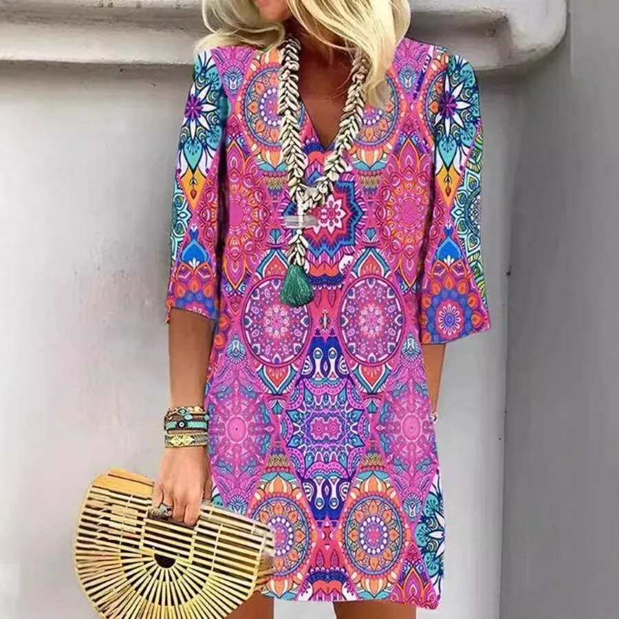【New style】Summer new - European and American V-neck straight printed casual loose dress
【New style】Summer new - European and American V-neck straight printed casual loose dress