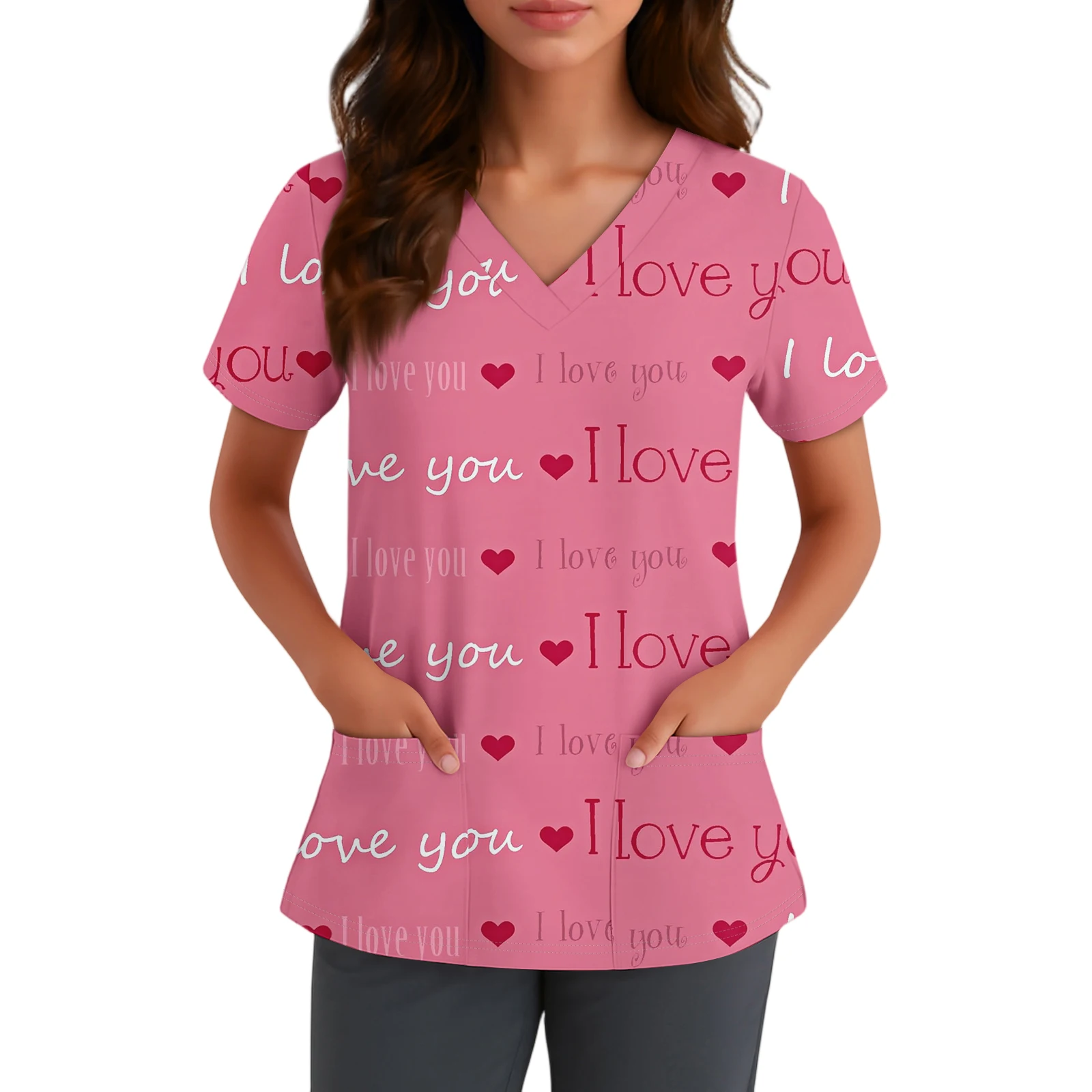 Women'S Pink I Love Valentine'S Day You Heart V-Neck Top Short-Sleeve Nurse Uniforms Adult Daily Casual Romantic Apparel Traje
Women'S Pink I Love Valentine'S Day You Heart V-Neck Top Short-Sleeve Nurse Uniforms Adult Daily Casual Romantic Apparel Traje