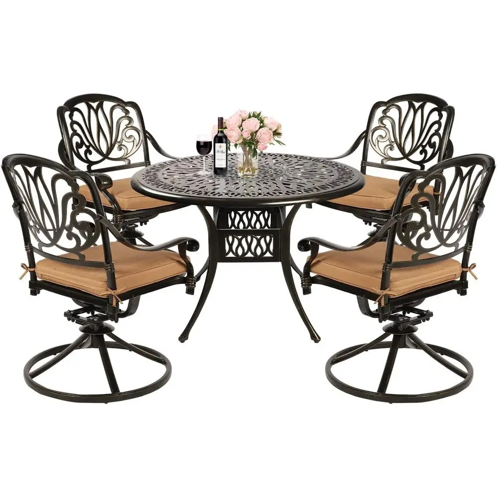 All-Weather 5-Piece Patio Dining Set with Cushioned Swivel Rockers and Round Table
All-Weather 5-Piece Patio Dining Set with Cushioned Swivel Rockers and Round Table