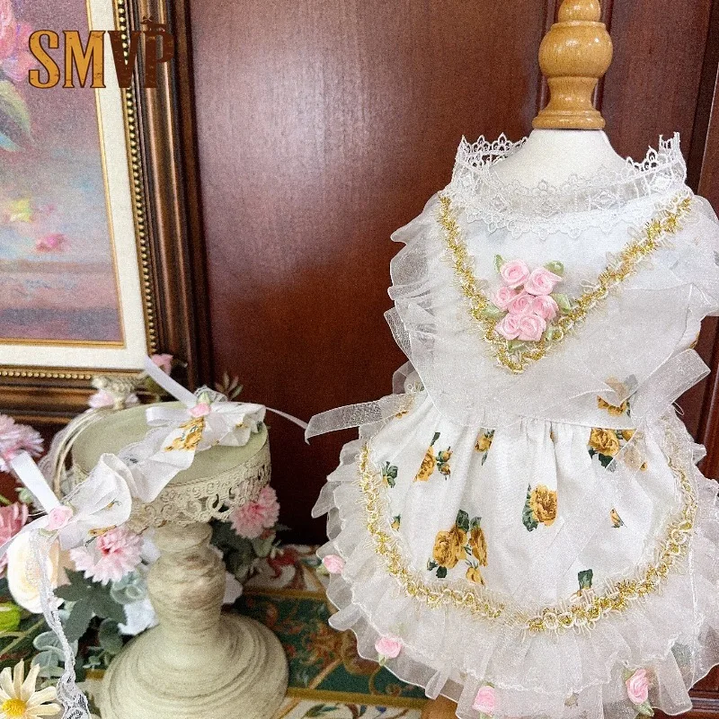 White Base Pet Lolita Dress with Yellow Rose Floral Print Lace-Trimmed Tulle Dress Sweet Princess Outfit for Dogs and Cats
White Base Pet Lolita Dress with Yellow Rose Floral Print Lace-Trimmed Tulle Dress Sweet Princess Outfit for Dogs and Cats