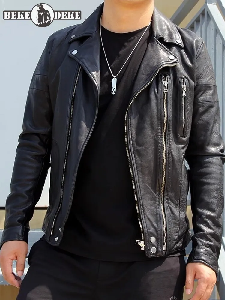 Mens Motorcycle Biker Sheepskin Genuine Leather Jacket Lapel Collar Zippers Slim Fit Real Leather Coat Windproof Outwear Jackets
Mens Motorcycle Biker Sheepskin Genuine Leather Jacket Lapel Collar Zippers Slim Fit Real Leather Coat Windproof Outwear Jackets