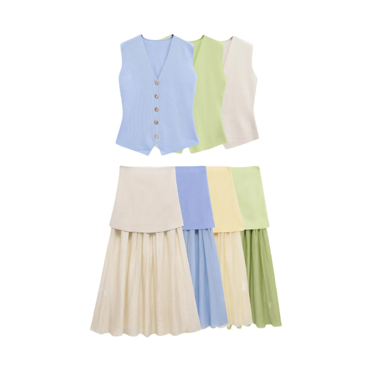 MYST&ZA2025 summer new women's clothing simple V-neck sleeveless knitted vest vest vest paired with high waisted patchwork skirt
MYST&ZA2025 summer new women's clothing simple V-neck sleeveless knitted vest vest vest paired with high waisted patchwork skirt