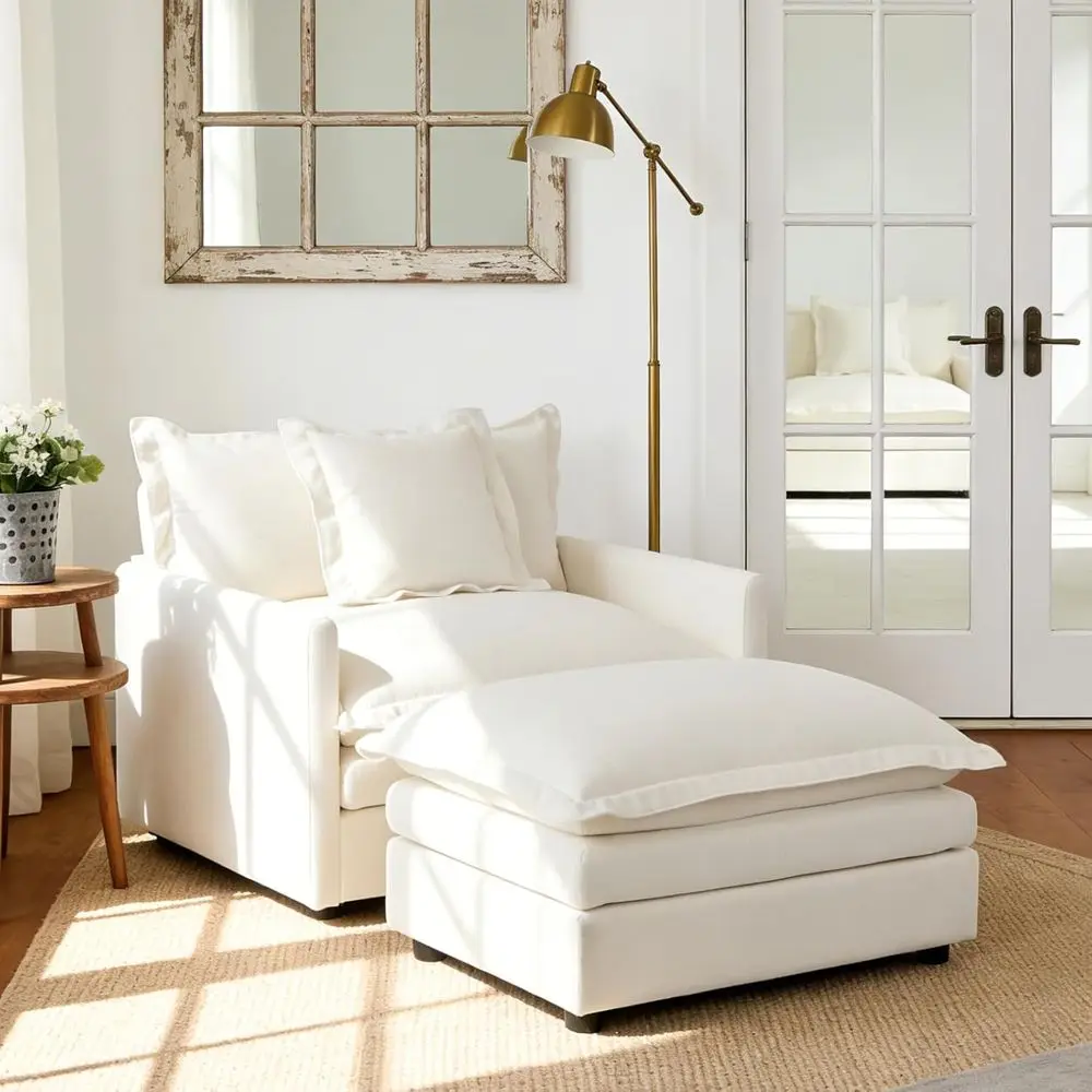 Large Linen-Covered Single Sofa Chair with Ottoman, Cozy Reading and Lounge Chair for Living Room or Bedroom, Cream White
Large Linen-Covered Single Sofa Chair with Ottoman, Cozy Reading and Lounge Chair for Living Room or Bedroom, Cream White