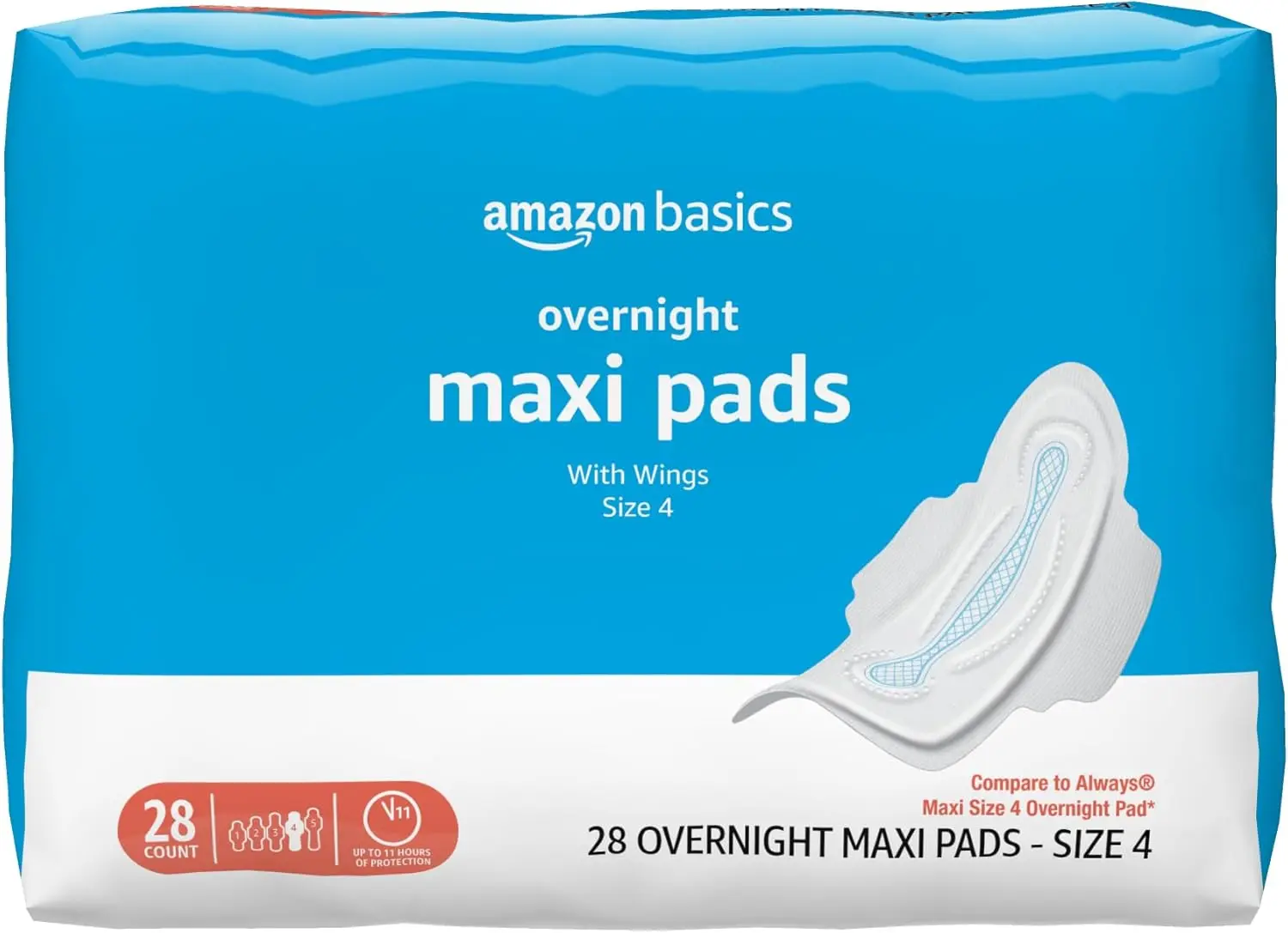 Thick Maxi Pads with Wings for Periods, Overnight Absorbency, Leak Protection, Super Absorbent, Unscented, Size 4, 28 Count
Thick Maxi Pads with Wings for Periods, Overnight Absorbency, Leak Protection, Super Absorbent, Unscented, Size 4, 28 Count