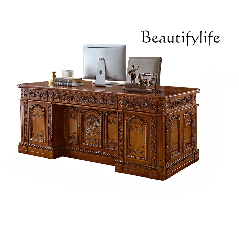 American old carved all solid wood desk boss big desk president office computer desk
American old carved all solid wood desk boss big desk president office computer desk