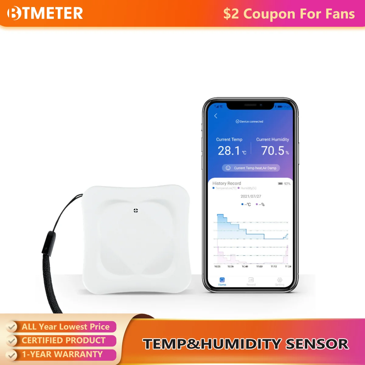 930A Bluetooth Thermometer Hygrometer, ±0.3℃/±3% Accuracy, 80m Range, Smart Alerts, 2-Year Data Log for Home/Garden/Warehouse
930A Bluetooth Thermometer Hygrometer, ±0.3℃/±3% Accuracy, 80m Range, Smart Alerts, 2-Year Data Log for Home/Garden/Warehouse