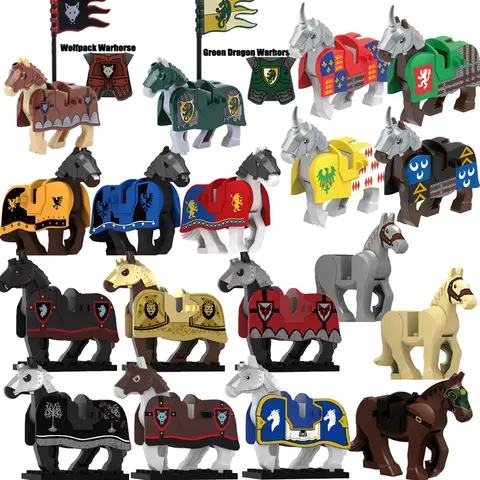 Château militaire médiéval cheval de guerre blocs de construction Dragon vert forêt loup chauve-souris Lion chevalier guerrier de guerre accessoires briques jouets