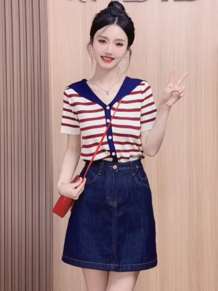Водяная корейская футболка Sle ort Sve, женская летняя новая темно-синяя футболка в полоску с воротником, модный дышащий повседневный дышащий...
Водяная корейская футболка Sle ort Sve, женская летняя новая темно-синяя футболка в полоску с воротником, модный дышащий повседневный дышащий...