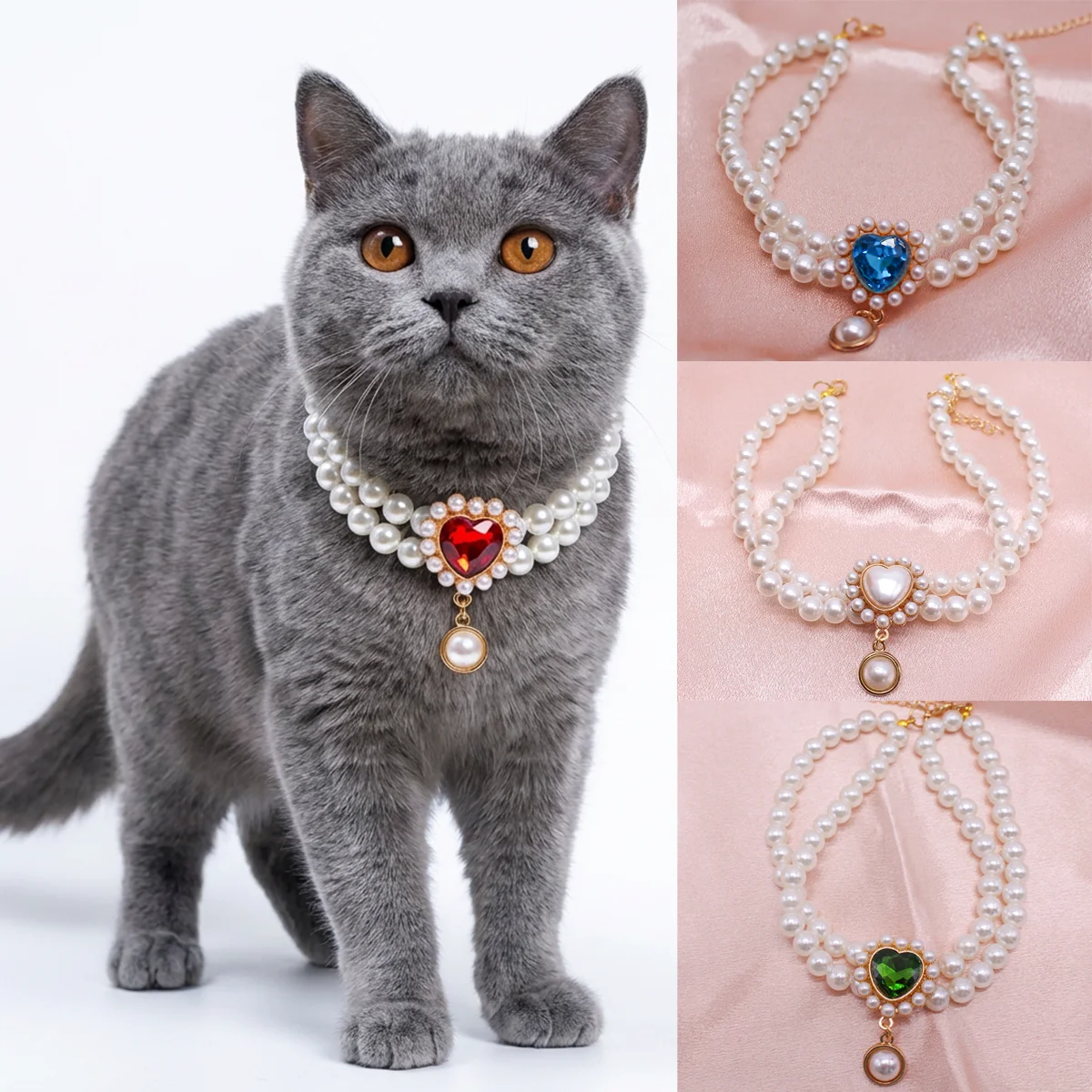 Luxury Pearl Pet Collar with Heart Gemstone Elegant Double Layer Puppy Necklace, Cat Necklace for Small Dogs Cats Wedding Party
Luxury Pearl Pet Collar with Heart Gemstone Elegant Double Layer Puppy Necklace, Cat Necklace for Small Dogs Cats Wedding Party