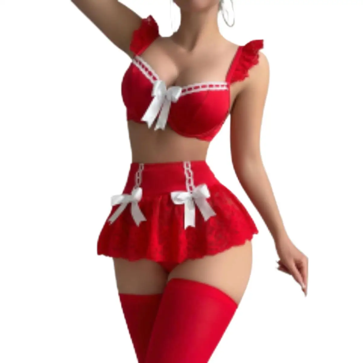 Erotic Maid Lingerie Set Apron Skirt Lace Trim Bow Detail Role Play Costume Sexy Uniform Two Piece Set French Maid para mujer
Erotic Maid Lingerie Set Apron Skirt Lace Trim Bow Detail Role Play Costume Sexy Uniform Two Piece Set French Maid para mujer