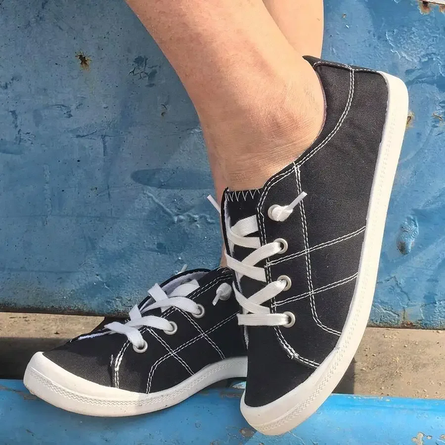 Women Black Canvas Lace-Up Flat Shoes Comfortable Casual Sneakers
Women Black Canvas Lace-Up Flat Shoes Comfortable Casual Sneakers