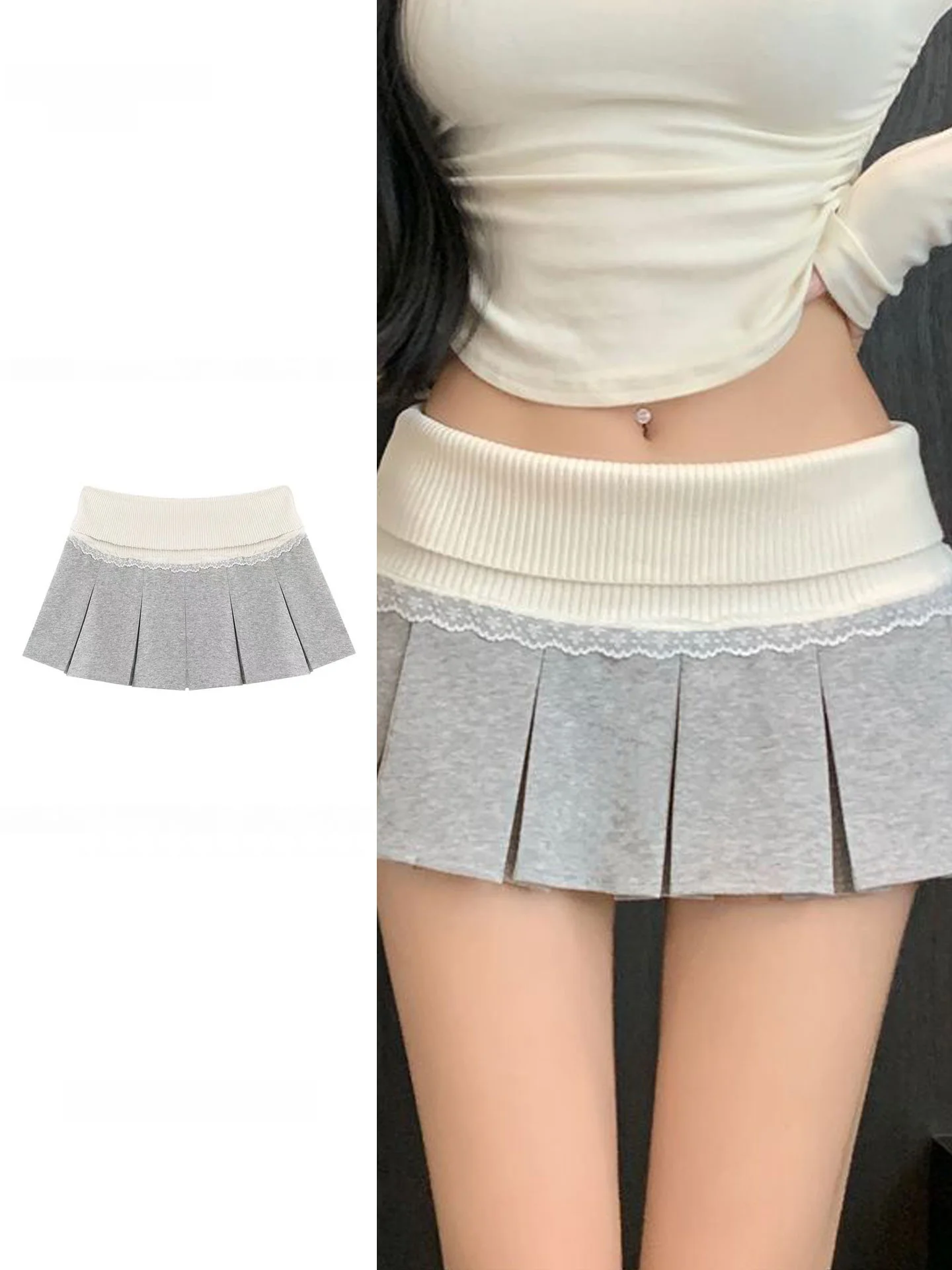 Gray Knitted Half-length Skirt Women's Autumn Winter Fashion High Waist Slim A-line Lace Pleated Short Skirt for plus Size
Gray Knitted Half-length Skirt Women's Autumn Winter Fashion High Waist Slim A-line Lace Pleated Short Skirt for plus Size