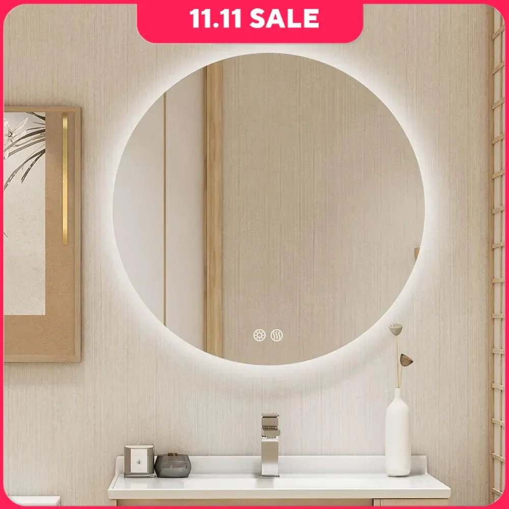 36 Inch Bathroom Mirror, Backlit Anti-Fog Wall Mounted, 3 Colors Light Dimmable Smart Makeup Mirror, Round LED Mirror
36 Inch Bathroom Mirror, Backlit Anti-Fog Wall Mounted, 3 Colors Light Dimmable Smart Makeup Mirror, Round LED Mirror