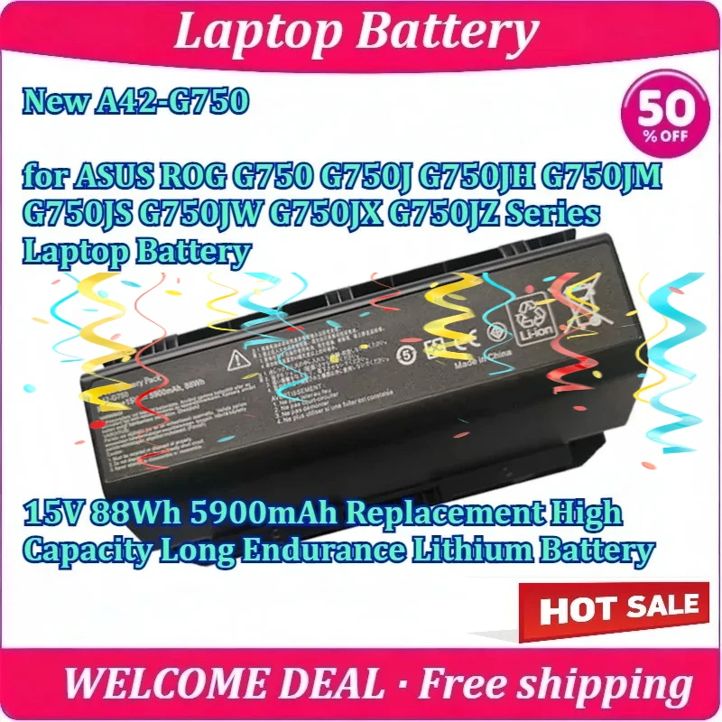 New Laptop Battery A42-G750 for ASUS ROG G750 G750J G750JH G750JM G750JS G750JW G750JX G750JZ Series 15V 5900mAh 88Wh Battery
New Laptop Battery A42-G750 for ASUS ROG G750 G750J G750JH G750JM G750JS G750JW G750JX G750JZ Series 15V 5900mAh 88Wh Battery