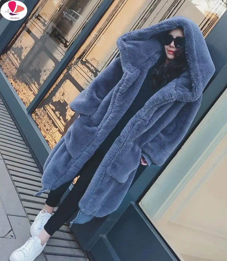 Толстовки APIPEE высокого качества, длинное розовое пальто из искусственного меха, утолщенное элегантное женское зимнее пальто из кроличьего меха, женские пальто
Толстовки APIPEE высокого качества, длинное розовое пальто из искусственного меха, утолщенное элегантное женское зимнее пальто из кроличьего меха, женские пальто