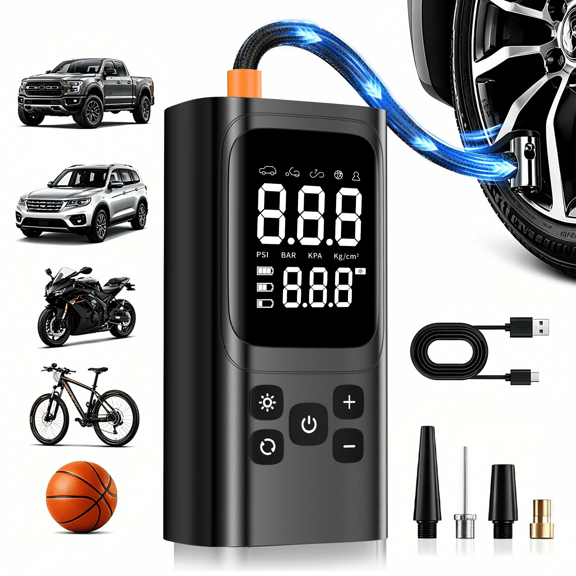 150PSI Cordless Portable Tire Inflator Air Compressor 3X Faster Pump Digital Gauge LED Light Auto Shut Off for Car Motorcycle
150PSI Cordless Portable Tire Inflator Air Compressor 3X Faster Pump Digital Gauge LED Light Auto Shut Off for Car Motorcycle
