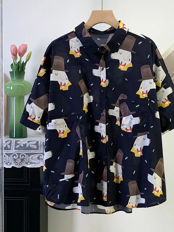 Fashionable Printed Loose Slimming Summer Casual Short Sleeve Turn-down Collar Shirt Breathable Cotton Open Cardigan Top
Fashionable Printed Loose Slimming Summer Casual Short Sleeve Turn-down Collar Shirt Breathable Cotton Open Cardigan Top